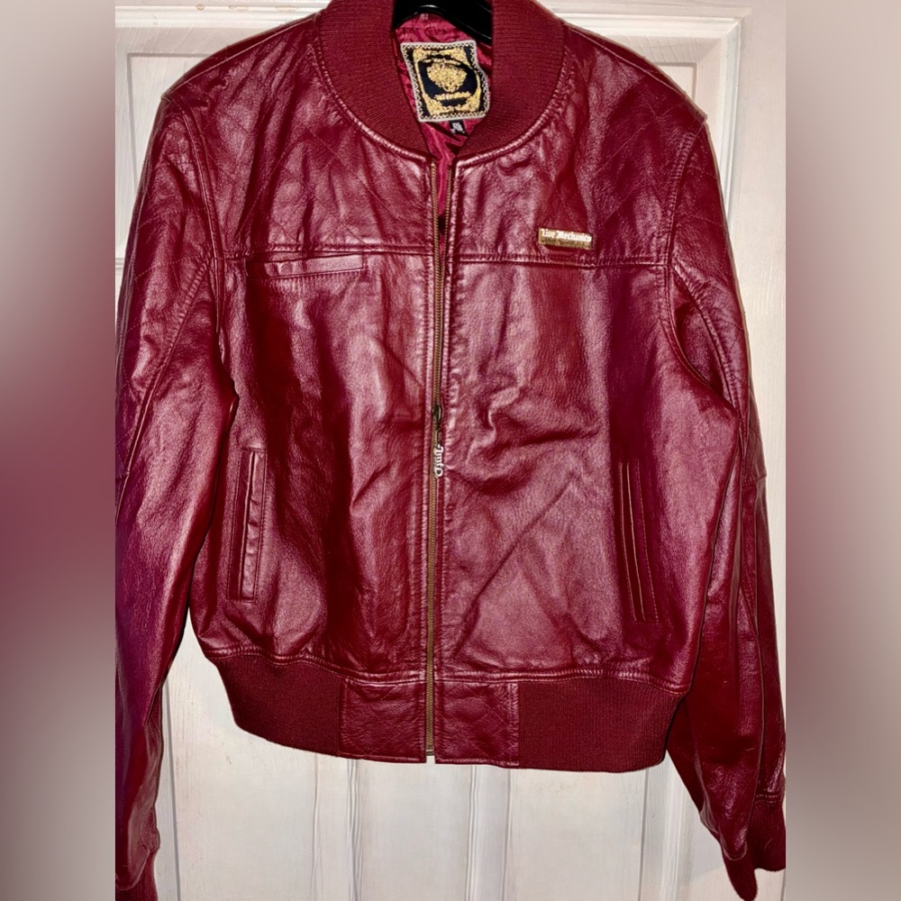 Live Mechanics Women's Bomber Leather Zip Jacket US Large Burgundy Vintage New